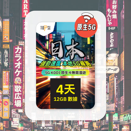 [5G KDDI 原生卡 ] 日本 放題不限速 - 無需漫遊 - 強勁速度 - 本地線路