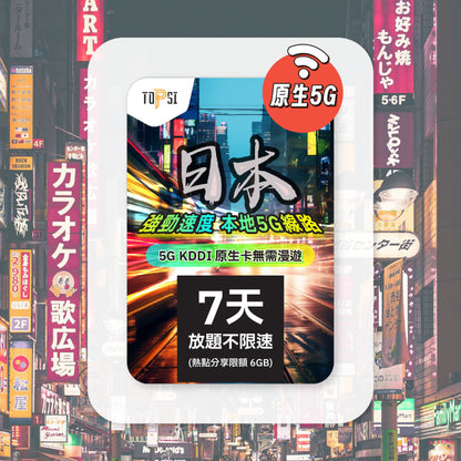[5G KDDI 原生卡 ] 日本 放題不限速 - 無需漫遊 - 強勁速度 - 本地線路
