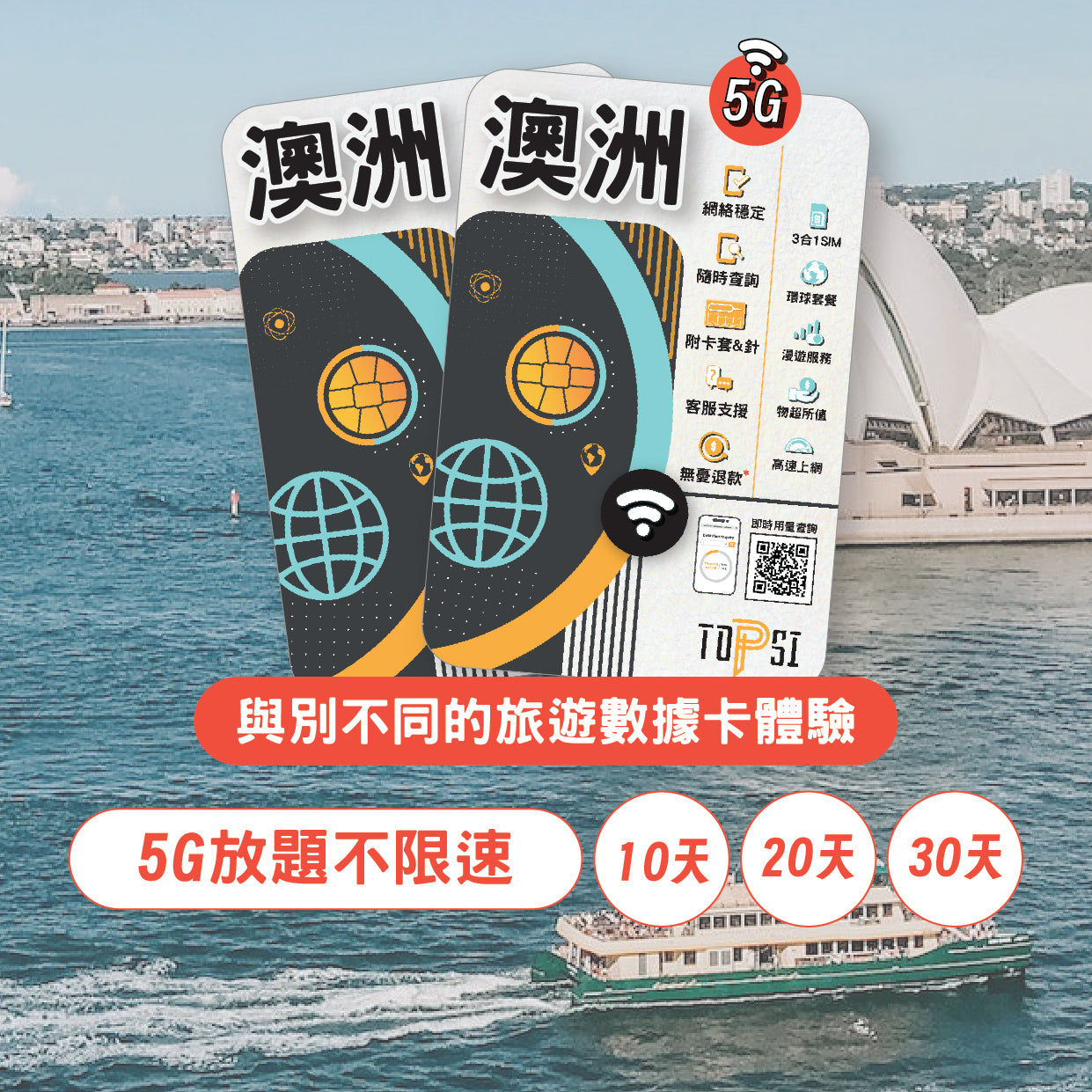 [5G放題不限速] 澳洲 10/20/30天