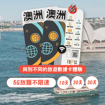 [5G放題不限速] 澳洲 10/20/30天